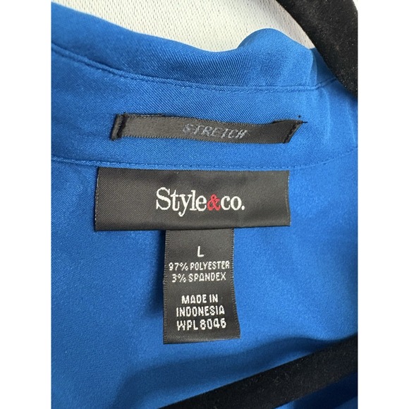 Style & Co. top blouse Size L Stretch long sleeve blue - Picture 4 of 5